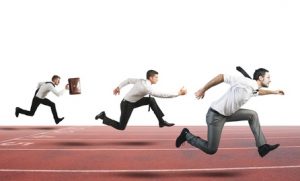 Discipline: three businessmen running a race
