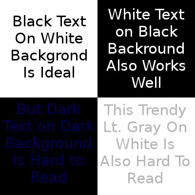 Demontration of how contrast affects readablity